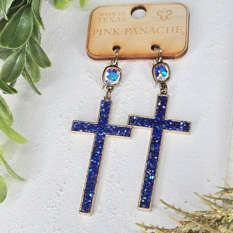 PP Royal Blue Cross Sparkle Earrings