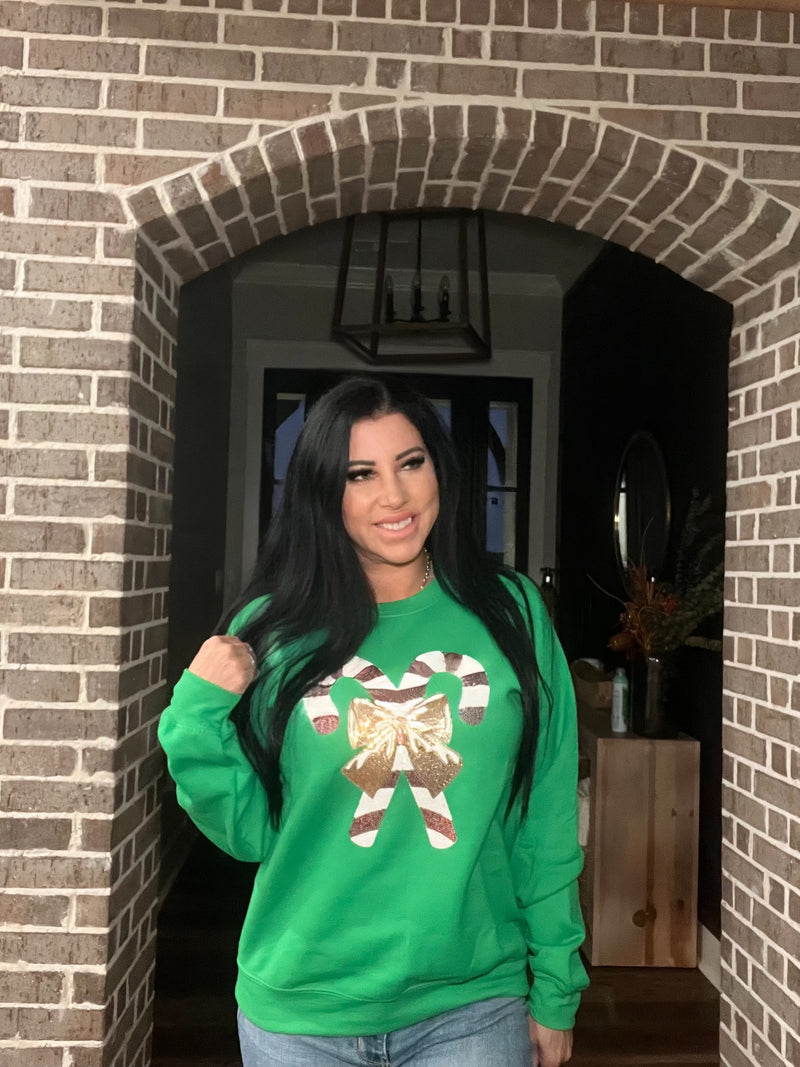 Green Candy Cane Sequin Sweatshirt