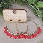 PP Red Beaded Dangle Gold Hoop Earrings