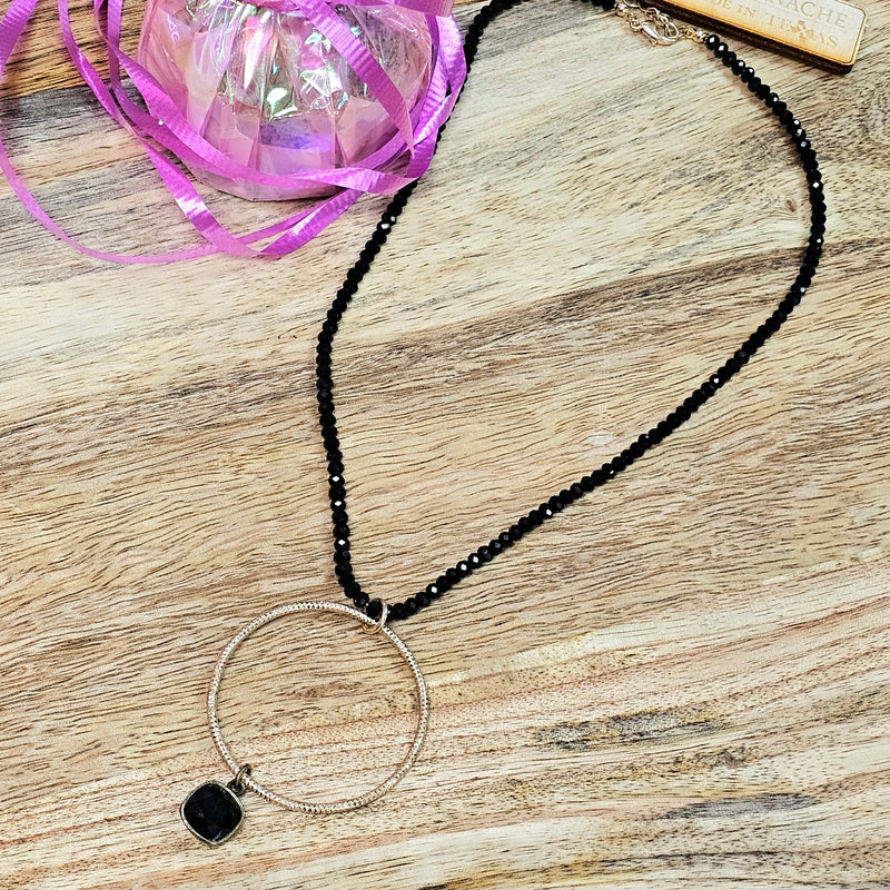 PP Black Circle Beaded Necklace