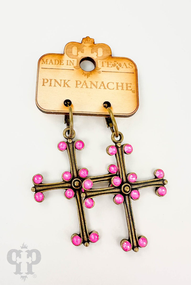 PP Pink Round Tip Cross Earrings