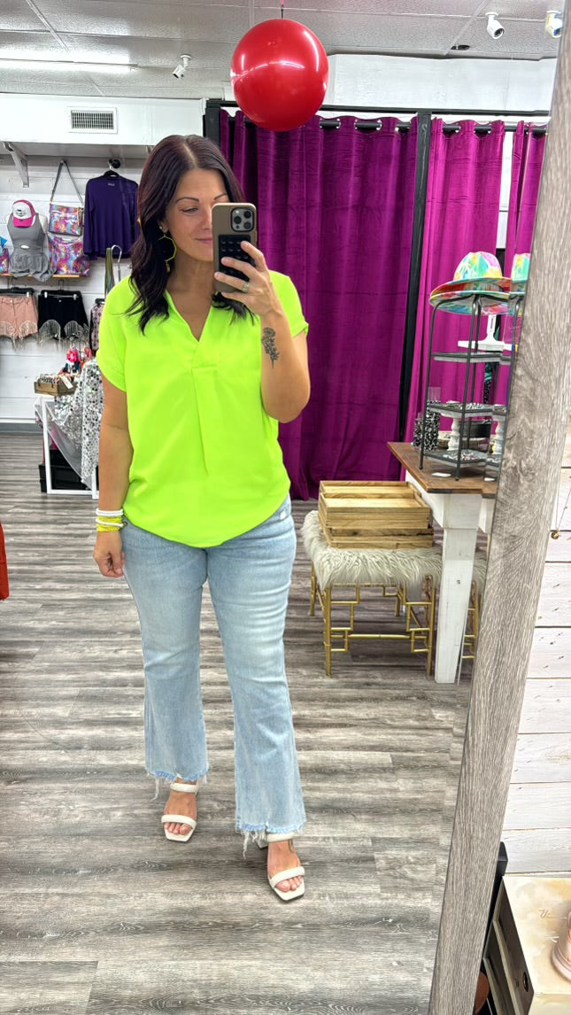 Whitney Woven Top-Neon Green