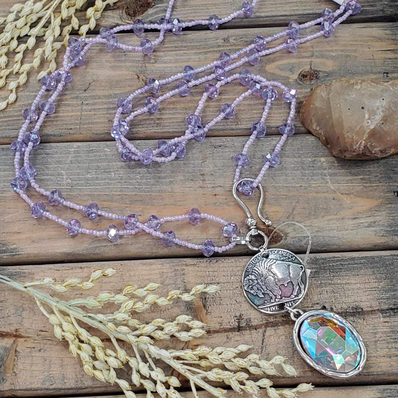 SL Lilac Beaded Concho with Drop Necklace