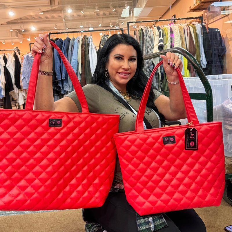 MJ Red Quilted Tote