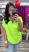 Whitney Woven Top-Neon Green