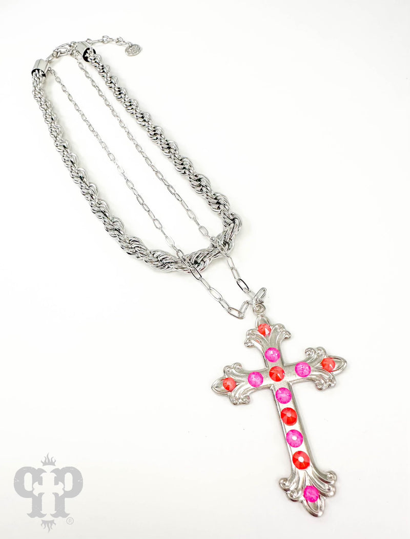 PP Silver Swirl Tip Cross Necklace