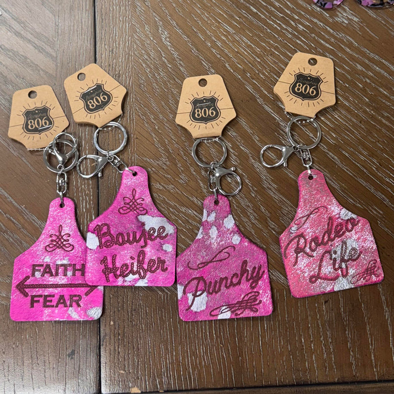 806 PP Cow Tag Purple Key Rings