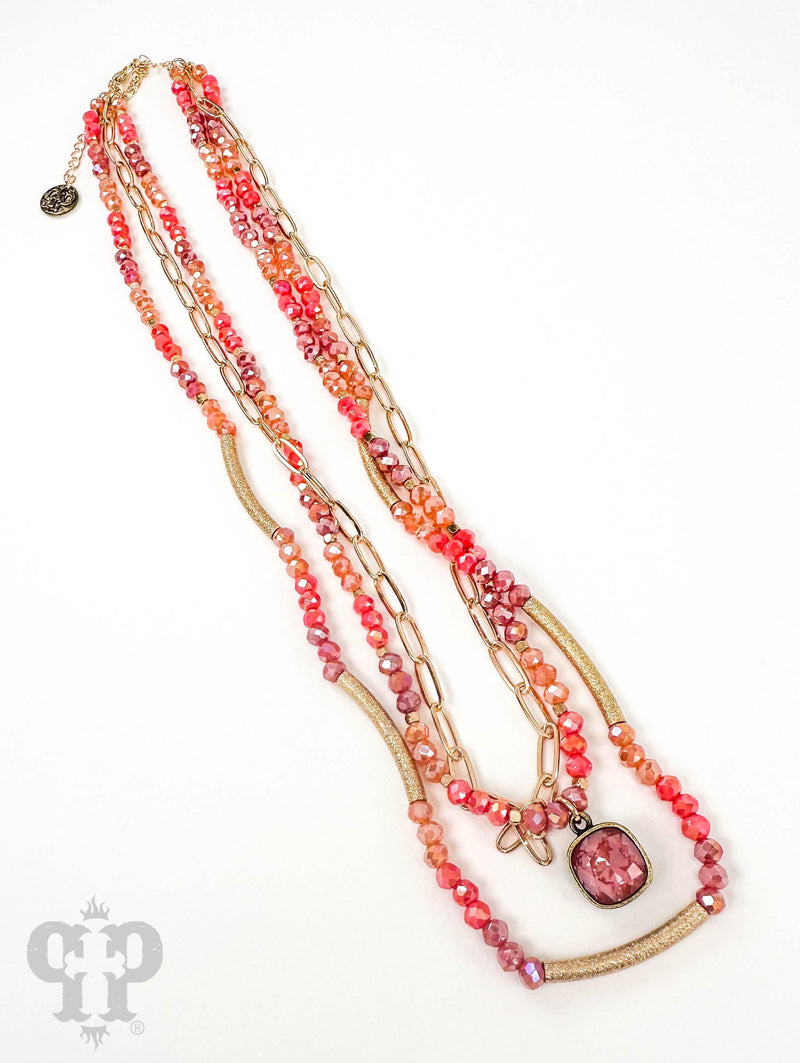 PP Lily Triple Layer Pink Multi Necklace