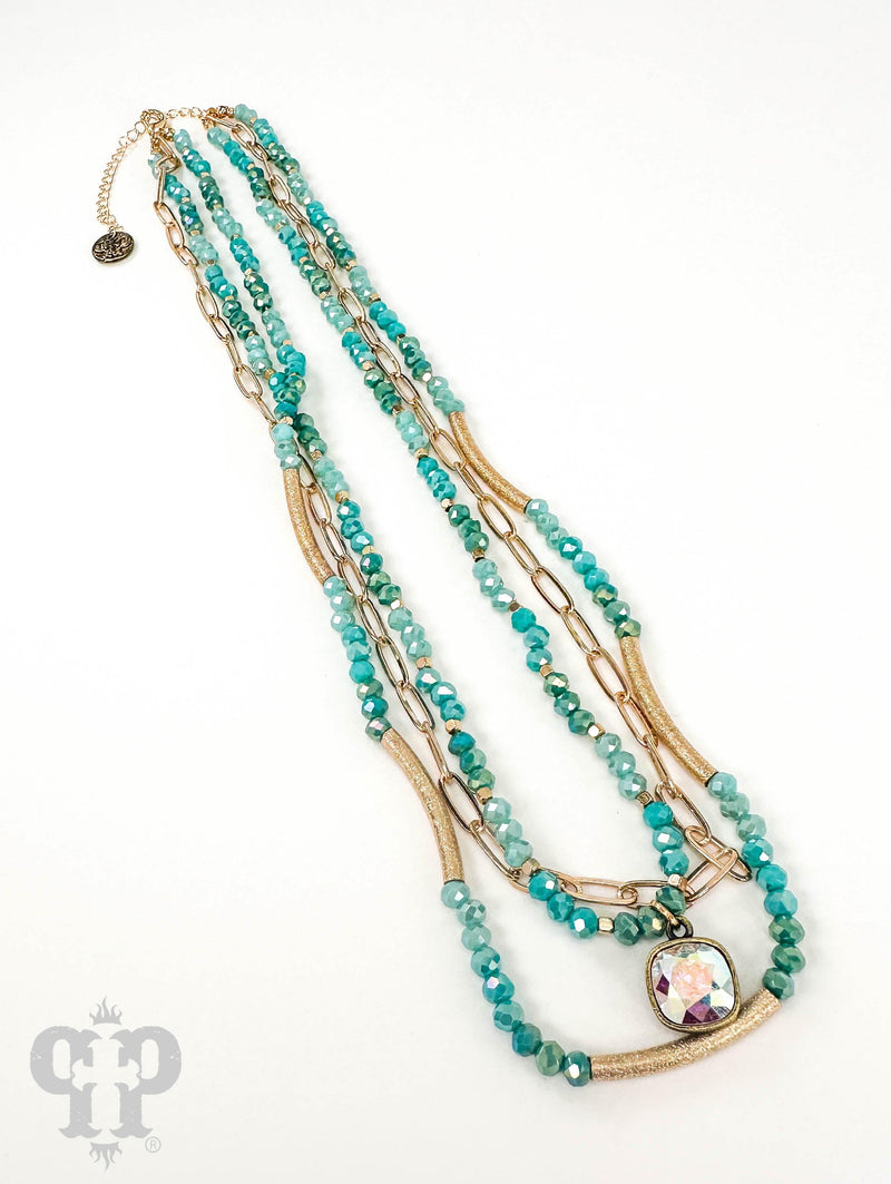 PP Lily Triple Layer AB Green Necklace