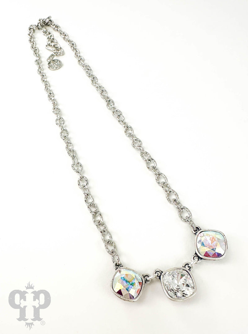 PP Crystal Triple AB Clear Silver Necklace