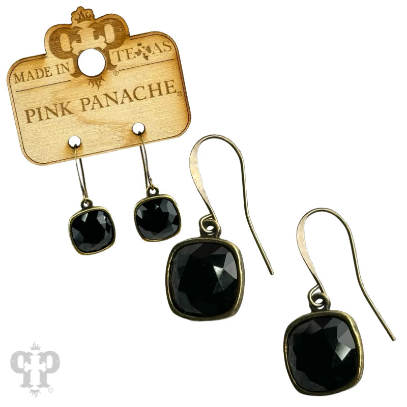 Black Austrian Square Crystal Gold Hook Earring