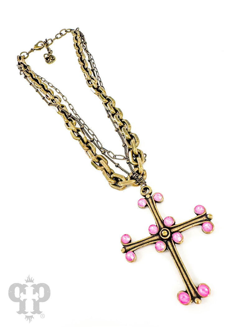 PP Pink Round Tip Cross Necklace