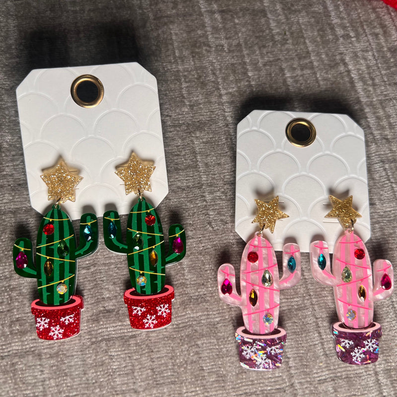 Acrylic Bling Cactus Earrings