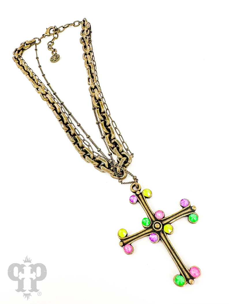 PP Multi Round Tip Cross Necklace