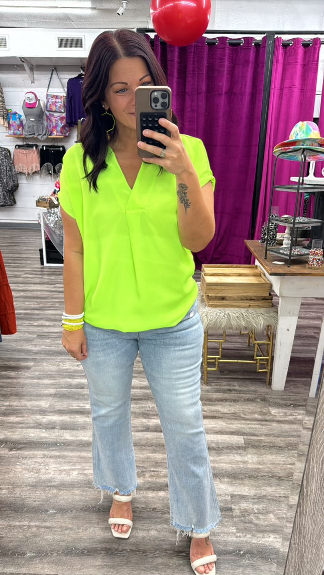 Whitney Woven Top-Neon Green