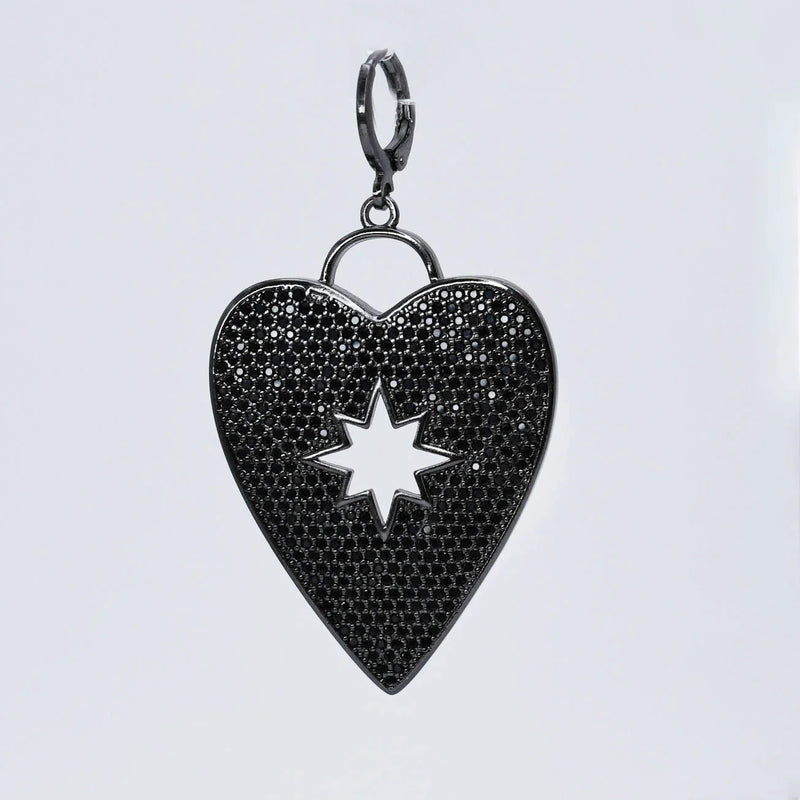 TJ Array Live Black Pave Heart with Star Charm