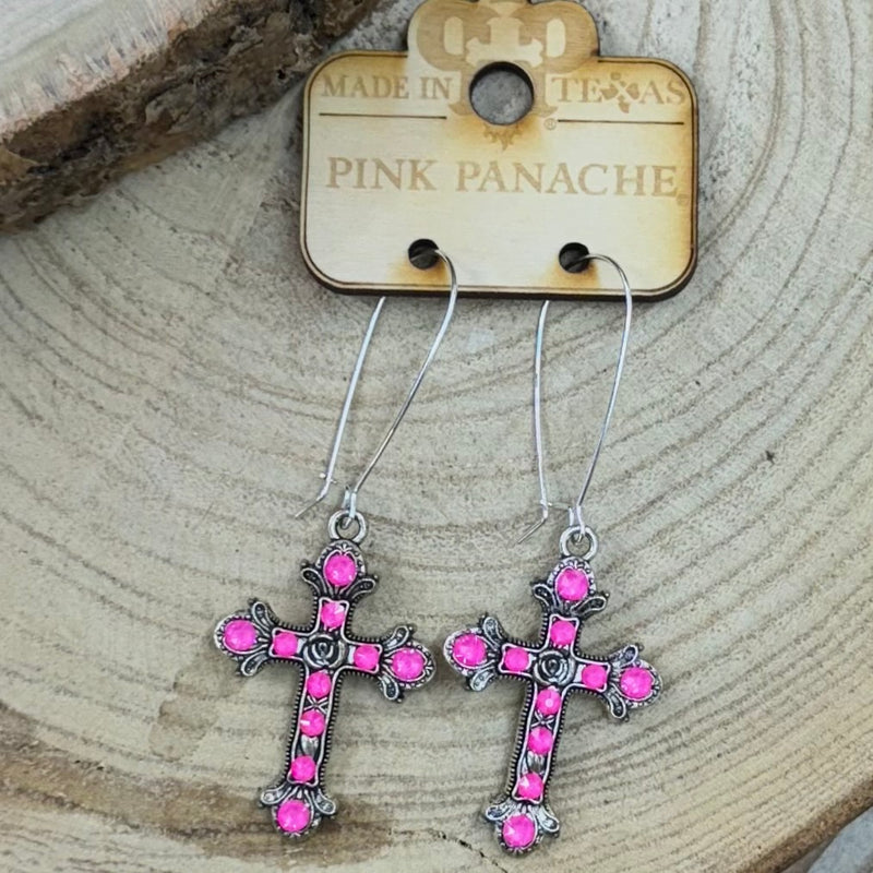 PP Silver Cross with Pink Earrings