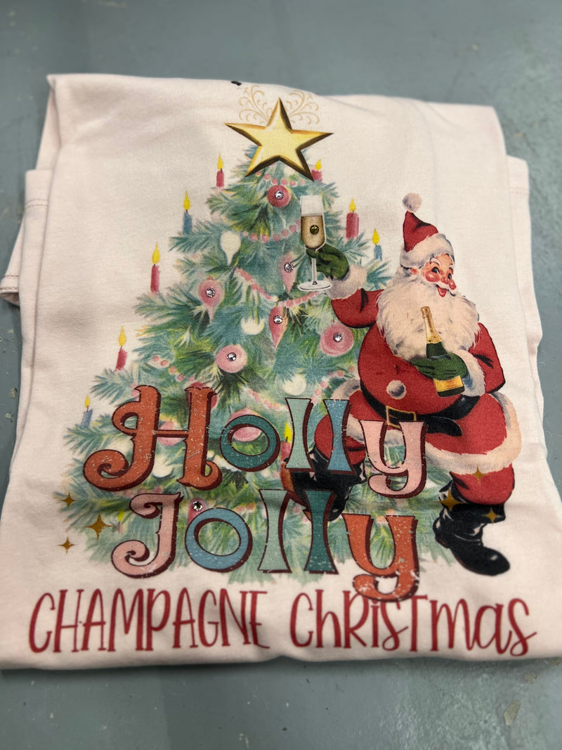 Holly Jolly Champagne Christmas tee