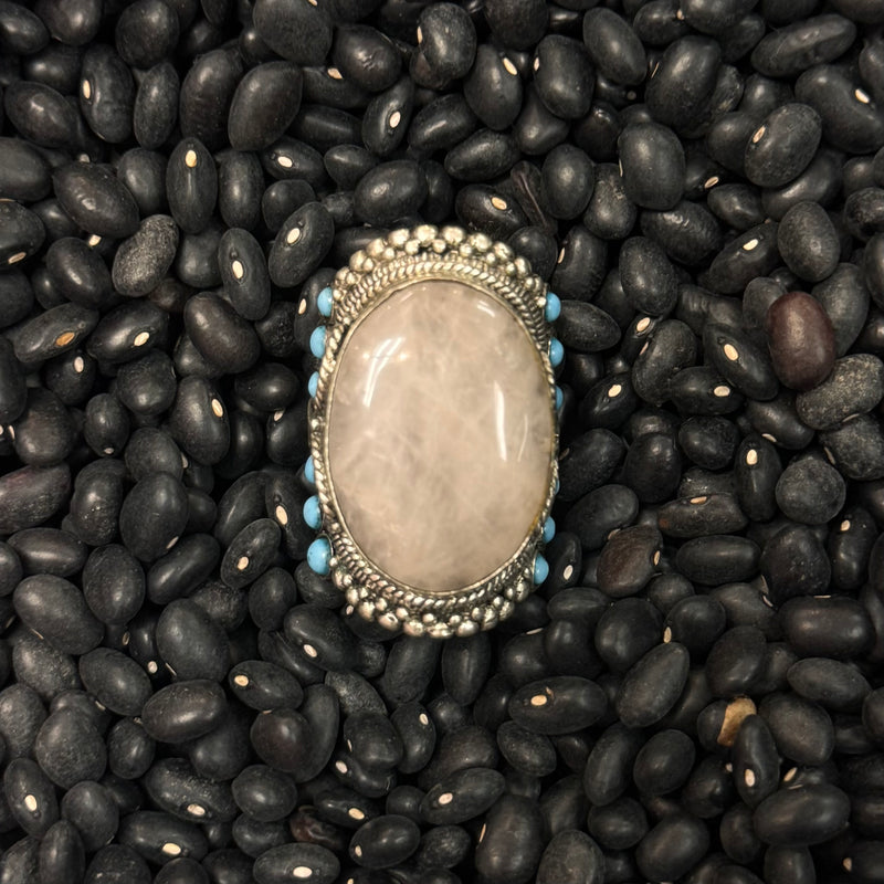 Adjustable Tibetan Silver Ring-Rose quartz lapis lazuli Howlite