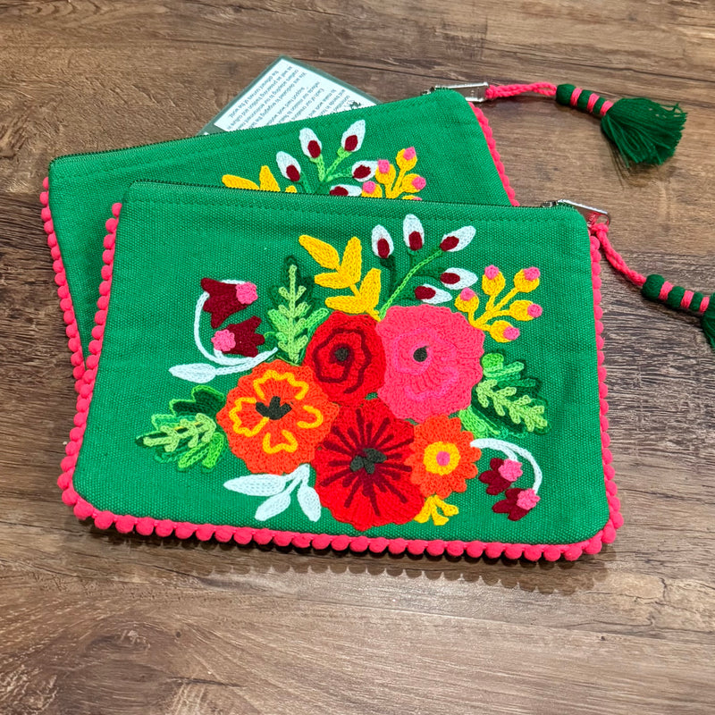 Karma Living Green Floral Pouch