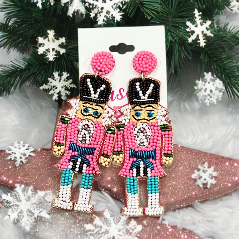 Pink Beaded Nutcracker Earrings