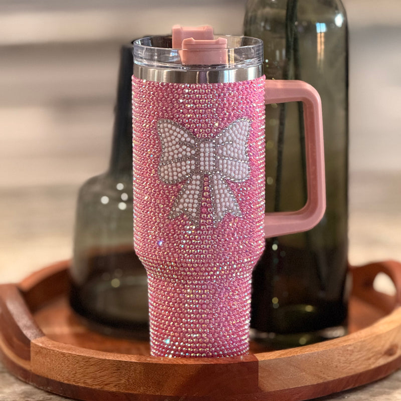 Rhinestone Bling Pink Bow 40oz Cup