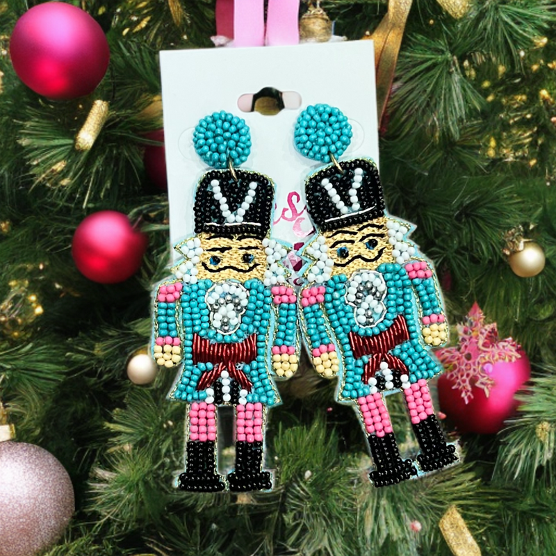 Blue Beaded Nutcracker Earrings