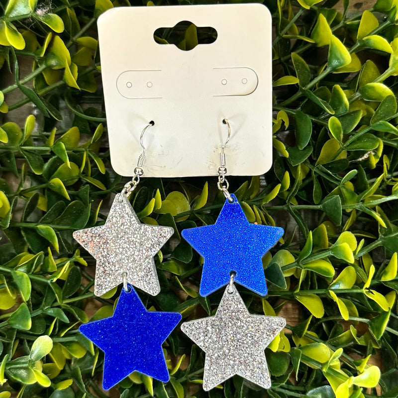 VD Silver/Blue Acrylic Star Earrings