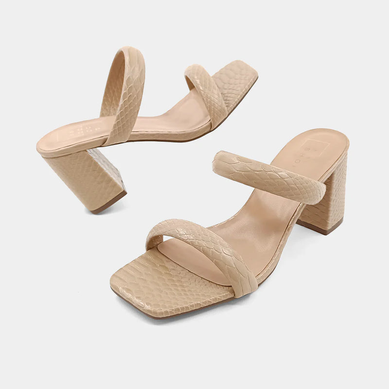 Shu Shop Array Farah Taupe Snake Block Heel