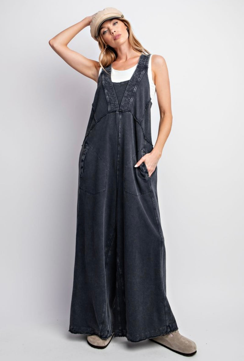 Kyra Washed Soft Knit Jumpsuit-Black