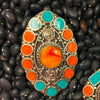 Tibetan Silver Ring-Brass Italian coral and turquoise