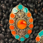 Tibetan Silver Ring-Brass Italian coral and turquoise