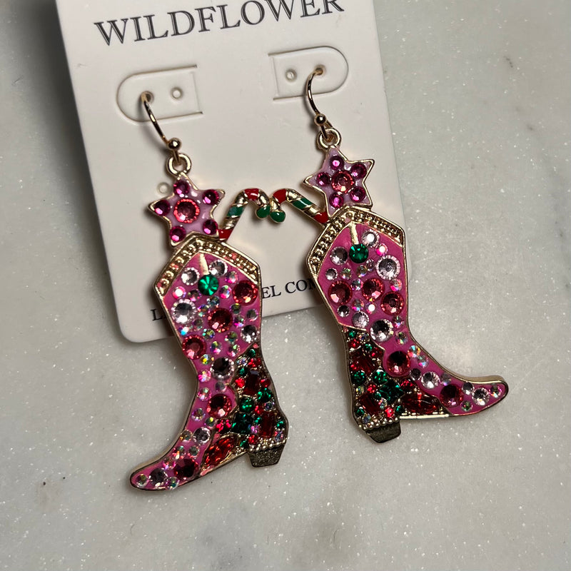 Bling Pink Boot Earrings