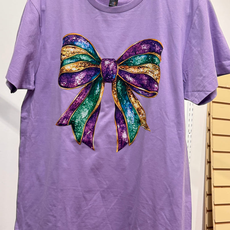 Light Purp Mardi Gras Bow Tee