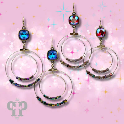 PP Square Stone bead and Crystal Circle Earring