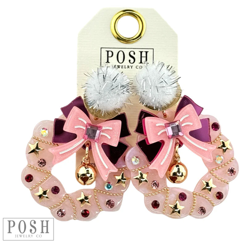 Posh Pink Wreath Earrings