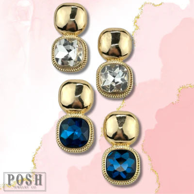 PP Square Rhinestone Double Post Earring