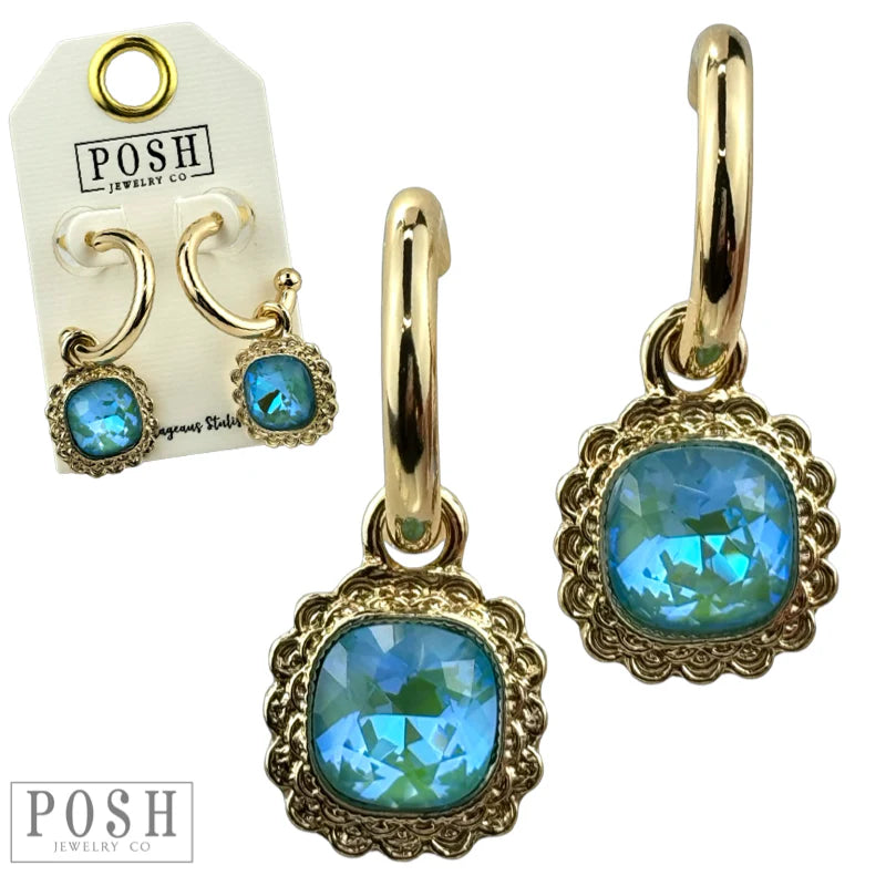 Posh Square Rhinestone Dangle Hoop Earring