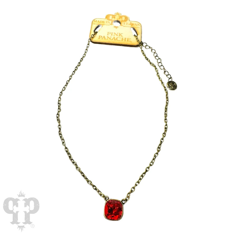 Red Austrian square crystal Gold chain necklace 12mm