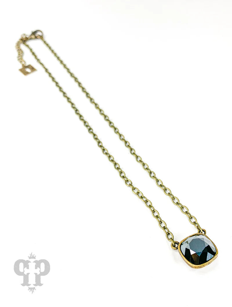 Black Austrian square crystal Gold chain necklace 12mm