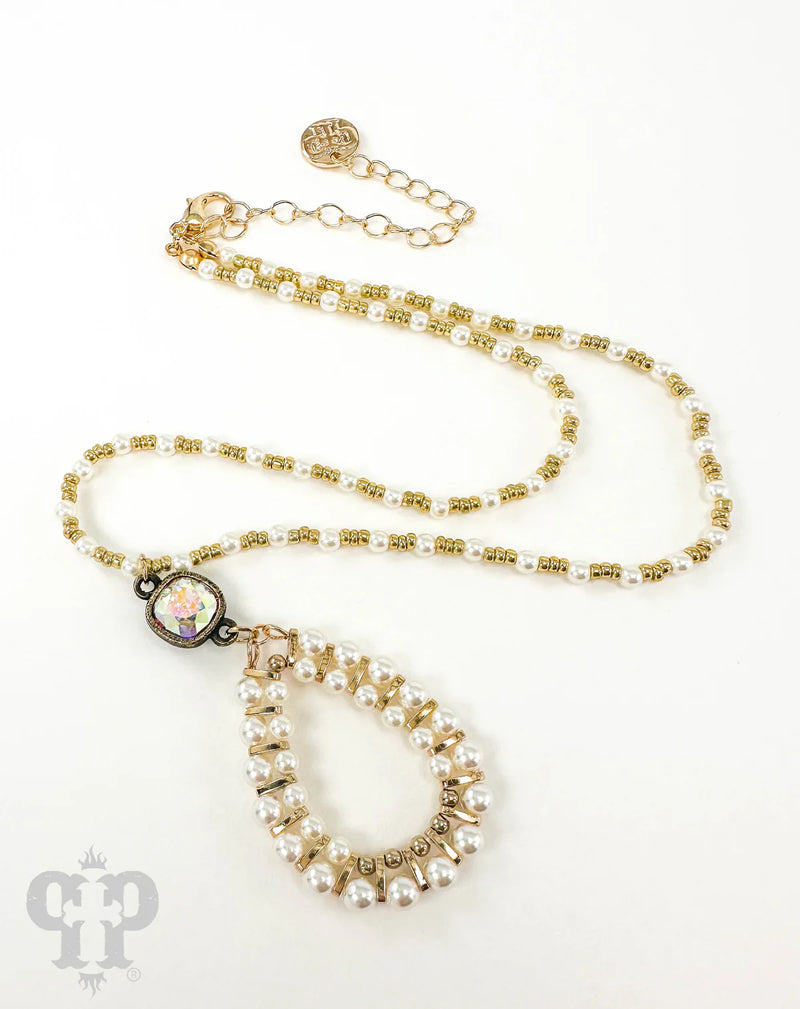 PP Gold Pearl Bead Teardrop Necklace