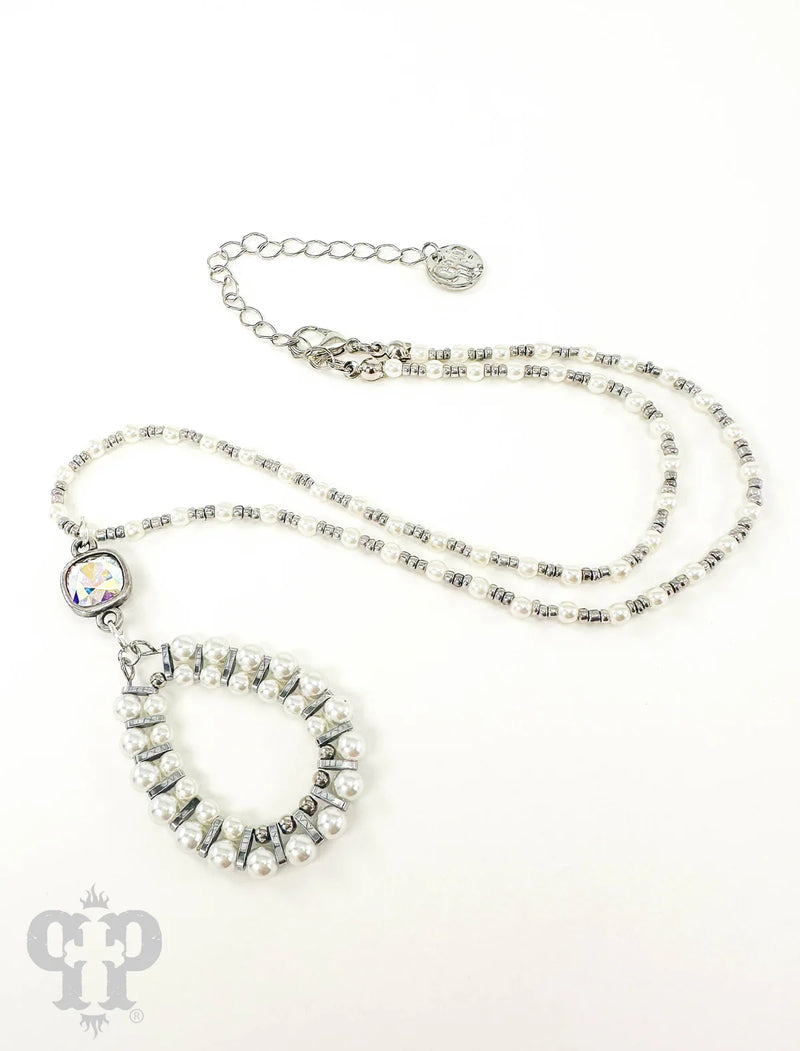 PP Silver Pearl Bead Teardrop Necklace