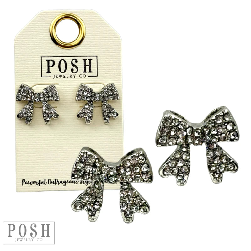 Posh Pave Rhinestone Bow Earring