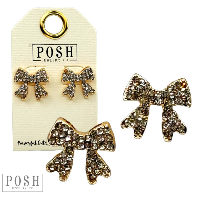 Posh Pave Rhinestone Bow Earring