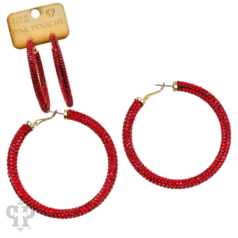 PP Red Large Pave Hoop Earring