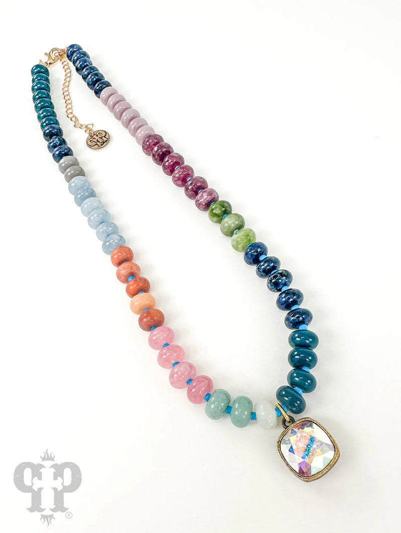 PP Blue Multi Color Stone Necklace