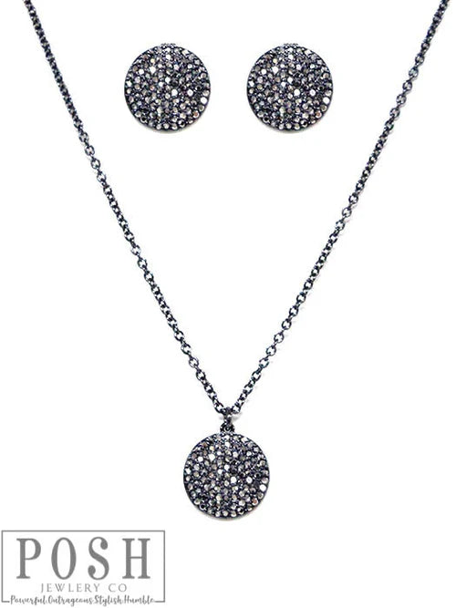 Posh Gunmetel Pave Rhinestone Necklace and Earring Set