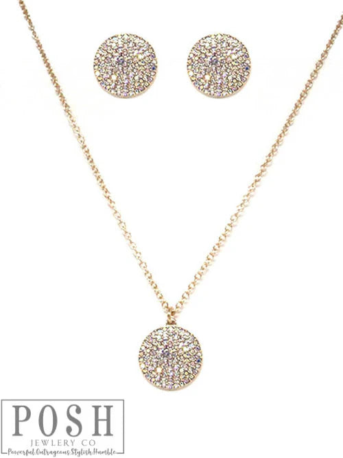 Posh Gold Pave Rhinestone Necklace and Earring Set