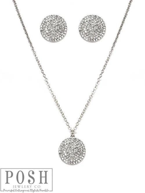 Posh Silver Pave Rhinestone Necklace and Earring Set