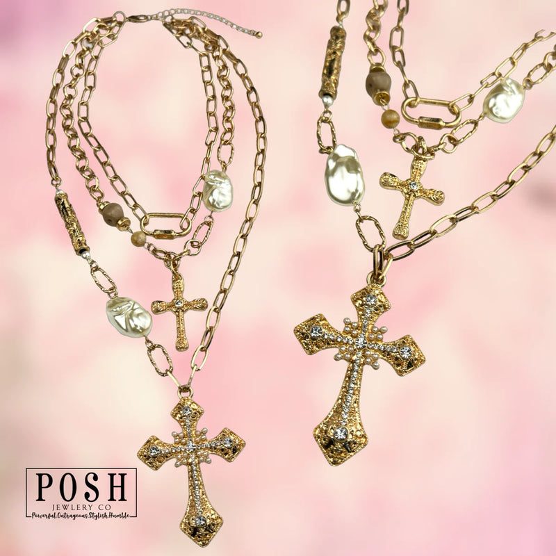 Posh Gold Cross Necklace